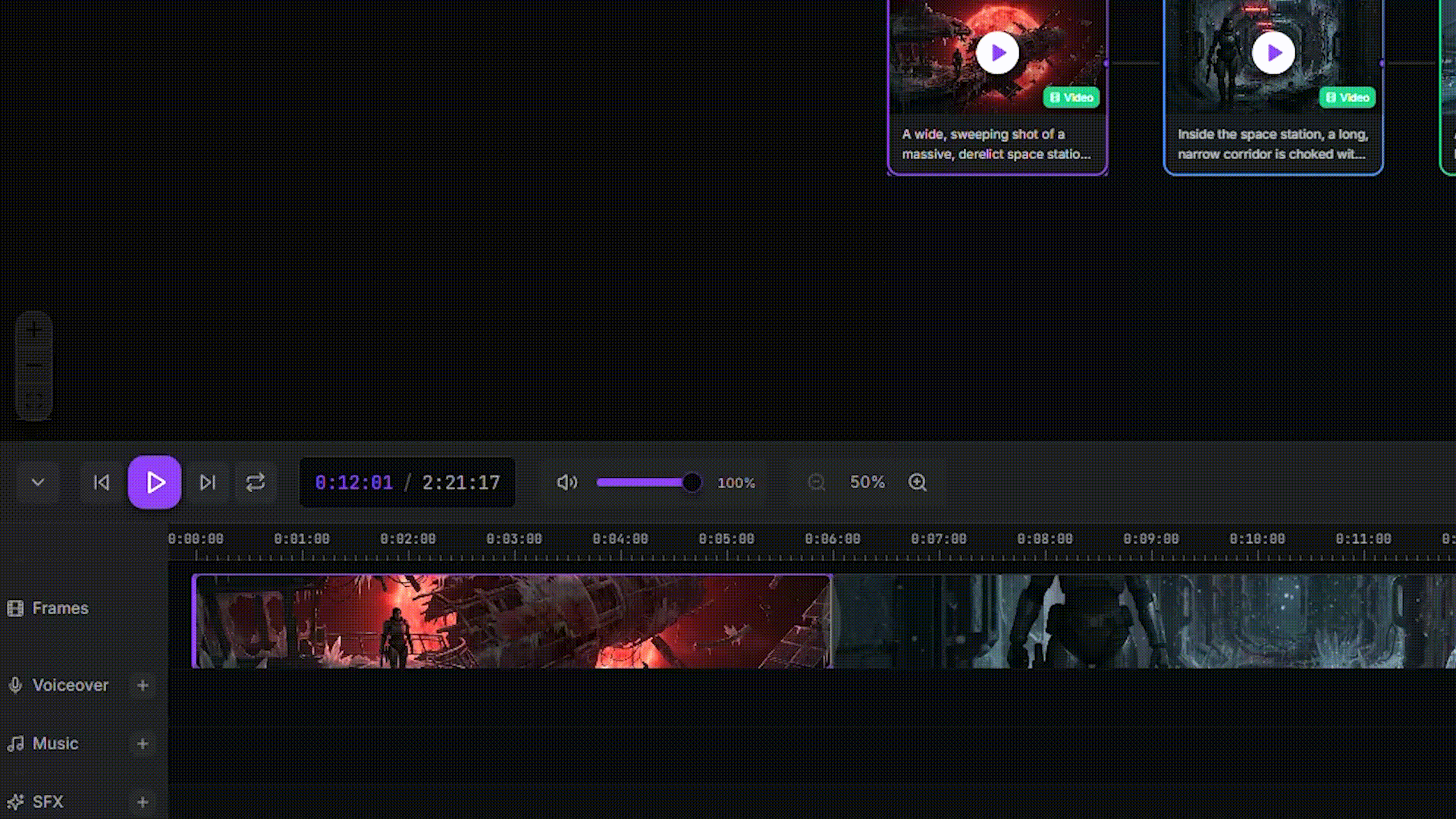 Script text being converted to voiceover waveform